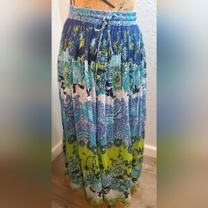 Floral Blue and Green Maxi Skirt